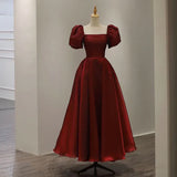 Satin A Line Long Burgundy Prom Dress Floor Length Formal Party Gown HZ0319