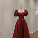 Satin A Line Long Burgundy Prom Dress Floor Length Formal Party Gown HZ0319