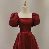 Satin A Line Long Burgundy Prom Dress Floor Length Formal Party Gown HZ0319