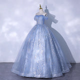 Off Shoulder Shiny Blue Prom Dress Cute Sweet 16 Party Gown HZ0319