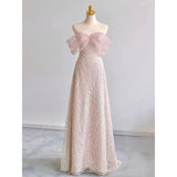 Off Shoulder Cute Pink Prom Dress Sequins Princess Formal Party Dress HZ0319