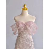Off Shoulder Cute Pink Prom Dress Sequins Princess Formal Party Dress HZ0319