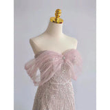 Off Shoulder Cute Pink Prom Dress Sequins Princess Formal Party Dress HZ0319