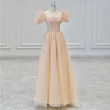 Champagne Pink Sparkly A Line Long Prom Dress Bling Evening Dress HZ0319