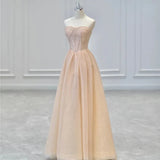 Champagne Pink Sparkly A Line Long Prom Dress Bling Evening Dress HZ0319