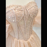 Champagne Pink Sparkly A Line Long Prom Dress Bling Evening Dress HZ0319