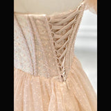 Champagne Pink Sparkly A Line Long Prom Dress Bling Evening Dress HZ0319