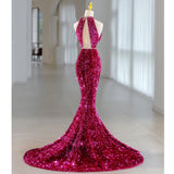 Sequins Rose Red Long Prom Dress Mermaid Long Evening Dress HZ0319