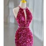 Sequins Rose Red Long Prom Dress Mermaid Long Evening Dress HZ0319