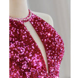 Sequins Rose Red Long Prom Dress Mermaid Long Evening Dress HZ0319