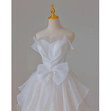 White French Strapless Wedding Gown Bow Tie Long Prom Dress HZ0319