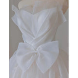 White French Strapless Wedding Gown Bow Tie Long Prom Dress HZ0319