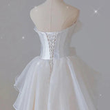 White French Strapless Wedding Gown Bow Tie Long Prom Dress HZ0319