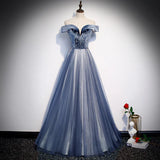 Off Shoulder Velvet Tulle Prom Dress Beaded Long Evening Dress HZ0319