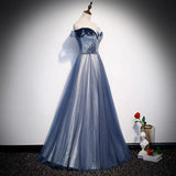 Off Shoulder Velvet Tulle Prom Dress Beaded Long Evening Dress HZ0319