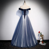 Off Shoulder Velvet Tulle Prom Dress Beaded Long Evening Dress HZ0319