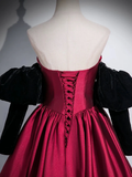 A-Line Satin Dark Red Long Prom Dress, Dark Red Long Evening Dress HZ0319