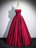 A-Line Satin Dark Red Long Prom Dress, Dark Red Long Evening Dress HZ0319
