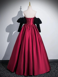 A-Line Satin Dark Red Long Prom Dress, Dark Red Long Evening Dress HZ0319