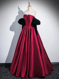 A-Line Satin Dark Red Long Prom Dress, Dark Red Long Evening Dress HZ0319