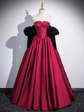 A-Line Satin Dark Red Long Prom Dress, Dark Red Long Evening Dress HZ0319