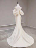 Mermaid Off Shoulder Satin Long Prom Dress, Light Champagne Evening Dress HZ0319