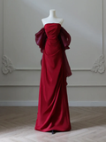 Simple Satin Burgundy Long Prom Dress, Burgundy Long Evening Dress HZ0319