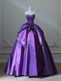 A-Line Sweetheart Neck Purple Long Prom Dress, Satin Purple Long Formal Dress HZ0319