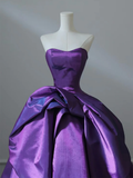 A-Line Sweetheart Neck Purple Long Prom Dress, Satin Purple Long Formal Dress HZ0319