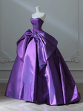A-Line Sweetheart Neck Purple Long Prom Dress, Satin Purple Long Formal Dress HZ0319