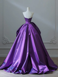 A-Line Sweetheart Neck Purple Long Prom Dress, Satin Purple Long Formal Dress HZ0319