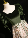 A-Line Satin Velvet Long Prom Dress, Satin Long Formal Dress HZ0319