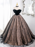 A-Line Sweetheart Neck Tulle Satin Black Long Prom Dress, Black Long Evening Dress HZ0319