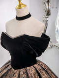A-Line Sweetheart Neck Tulle Satin Black Long Prom Dress, Black Long Evening Dress HZ0319