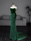 Mermaid Tulle Velvet Green Long Prom Dress, Green Long Formal Dress HZ0319