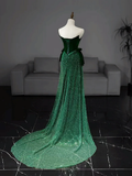 Mermaid Tulle Velvet Green Long Prom Dress, Green Long Formal Dress HZ0319