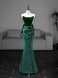 Mermaid Tulle Velvet Green Long Prom Dress, Green Long Formal Dress HZ0319