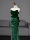 Mermaid Tulle Velvet Green Long Prom Dress, Green Long Formal Dress HZ0319