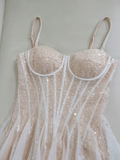 A-Line Sweetheart Neck Tulle Sequin Light Champagne Short Prom Dress HZ0319