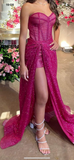 Fuchsia Sweetheart Sheath Shiny Long Formal Prom Dress Evening Gown HZ0319