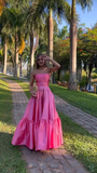Pink Strapless A-Line Satin Birthday Outfits Long Prom Dress HZ0319