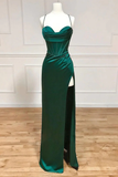 Green Straps Satin Bridesmaid Dress Simple Long Party Dress HZ0319