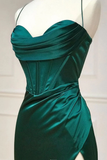 Green Straps Satin Bridesmaid Dress Simple Long Party Dress HZ0319