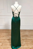 Green Straps Satin Bridesmaid Dress Simple Long Party Dress HZ0319