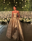 Golden Sweetheart A-Line Long Prom Dress Formal Party Gown HZ0319