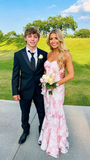 Pink Strapless Floral Printed Mermaid Prom Dress Long Party Dress HZ0319