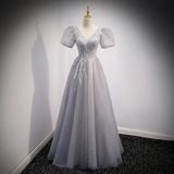 Gray A-Line Sequins Long Prom Dress Formal Evening Dress HZ0319