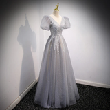 Gray A-Line Sequins Long Prom Dress Formal Evening Dress HZ0319