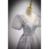 Gray A-Line Sequins Long Prom Dress Formal Evening Dress HZ0319