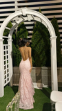 Pink Straps Backless Mermaid Long Prom Dress Graduation Dress HZ0319